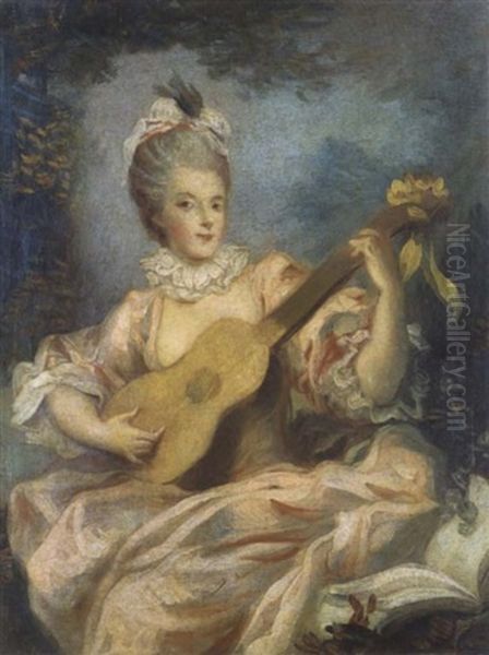 Portrait De Jeune Femme Jouant De La Guitare Oil Painting by Jean-Honore Fragonard