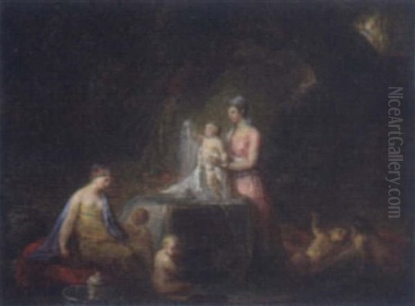 Mothers Bathing Children Oil Painting by Jean-Honore Fragonard