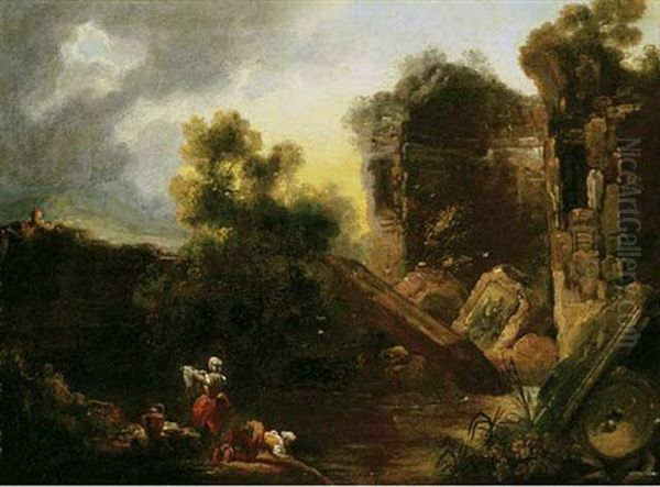 Laundresses In A Roman Garden Oil Painting by Jean-Honore Fragonard