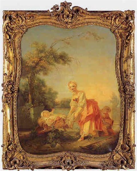 Young Woman With Her Baby In A Wheelbarrow Oil Painting by Jean-Honore Fragonard