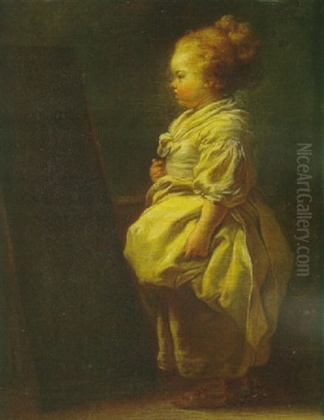 Petite Fille Debout, Lisant Oil Painting by Jean-Honore Fragonard