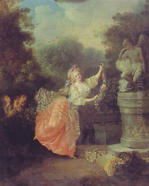 La Jeune Danseuse Tenant Une Guirlande De Fleurs Oil Painting by Jean-Honore Fragonard