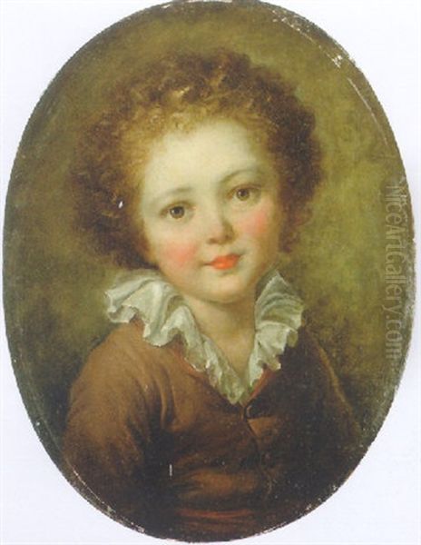 A Young Boy In A Brown Jacket And A White Collar Oil Painting by Jean-Honore Fragonard