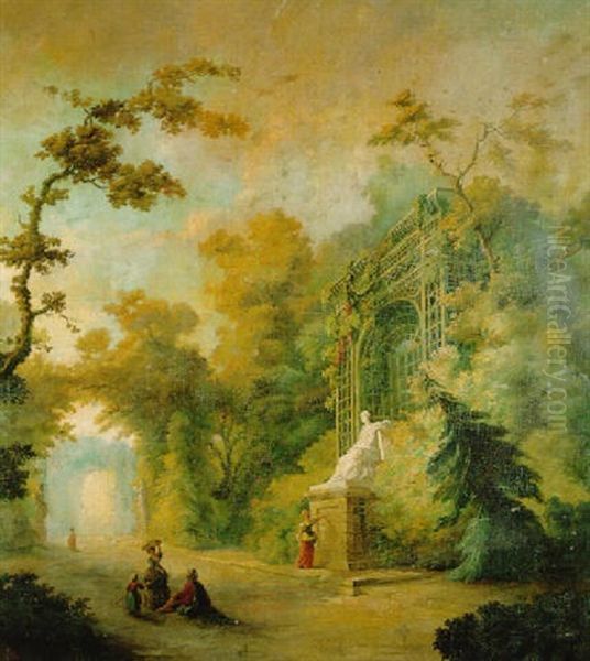 A Garden Landscape With Maids By A Statue Before An Arbour Oil Painting by Jean-Honore Fragonard