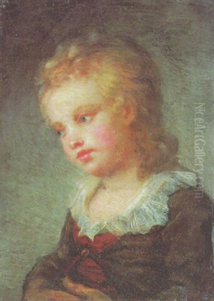 Portrait Of A Boy In A Brown Coat With Lace Collar by Jean-Honore Fragonard