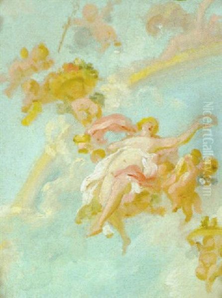 Flora Mit Putten In Den Wolken Oil Painting by Jean-Honore Fragonard