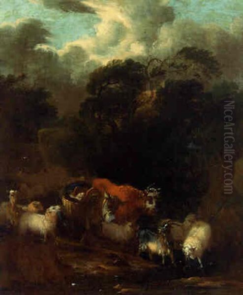 Animals By A Rocky Stream In A Storm Oil Painting by Jean-Honore Fragonard