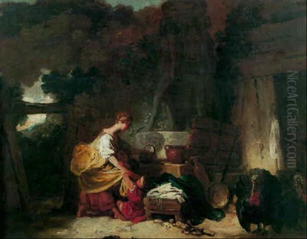 Jeune Fille Puisant De L'eau A Une Fontaine Dit Les Dindons Oil Painting by Jean-Honore Fragonard