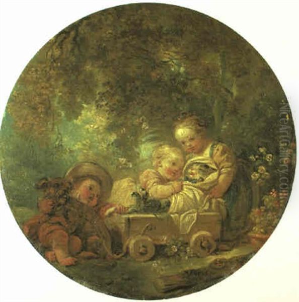 Les Enfants Jouant Avec Un Chat Oil Painting by Jean-Honore Fragonard