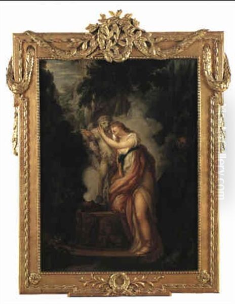 Ung Kvinna Vid K,rlekens Altare Oil Painting by Jean-Honore Fragonard