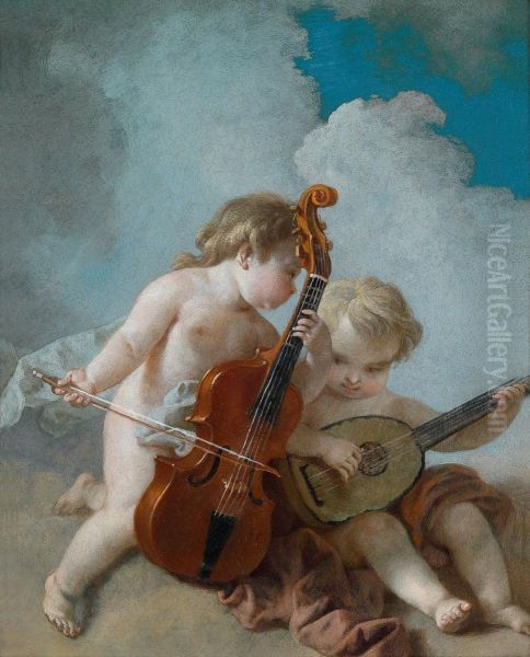 Due Amorini Musicanti Oil Painting by Lucas Auger