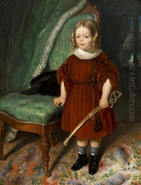 Portrait D'un Jeune Garcon Au Sabre Oil Painting by Theophile Evariste Hippolyte Etienne Fragonard