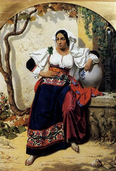 Italienne A La Fontaine Oil Painting by Gabriel Auguste Claire Armand de Fraguier