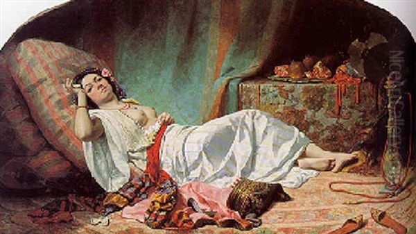 Odalisque Au Nargile Oil Painting by Gabriel Auguste Claire Armand de Fraguier