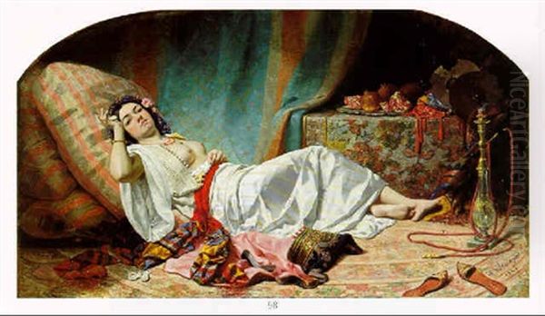 Odalisque Au Narghile Oil Painting by Gabriel Auguste Claire Armand de Fraguier