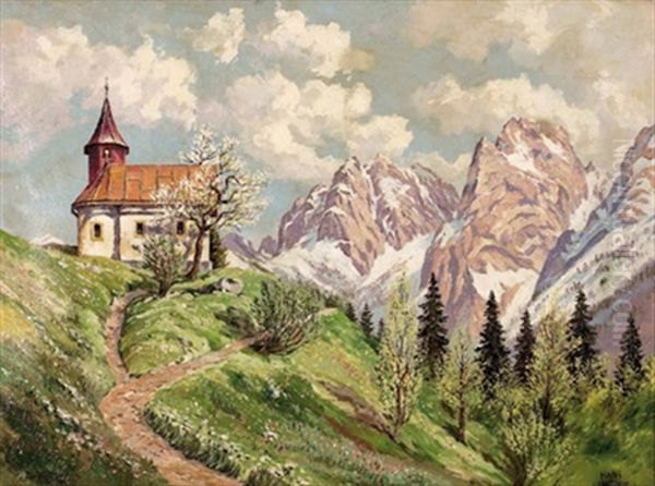 Blick Auf Den Wilden Kaiser Mit Der Antonius Kapelle Oil Painting by Hans Frahm