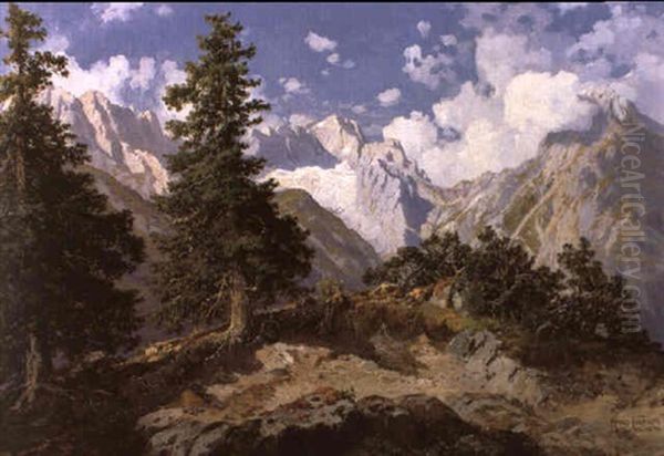 Blick Auf Das Zugspitzmassiv Oil Painting by Hans Frahm