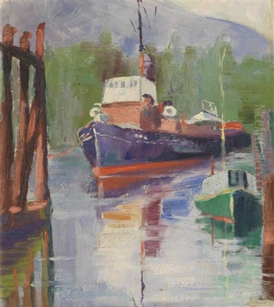 The Tugs, Coal Harbour Oil Painting by Stateira Frame