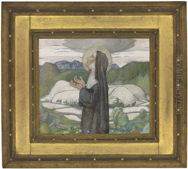 A Female Saint, Possibly St Bega Of Cumbria Oil Painting by Edward Reginald Frampton