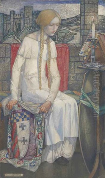 Elaine, The Lady Of Shallott Oil Painting by Edward Reginald Frampton