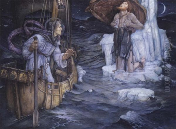 The Voyage Of St. Brendan Oil Painting by Edward Reginald Frampton