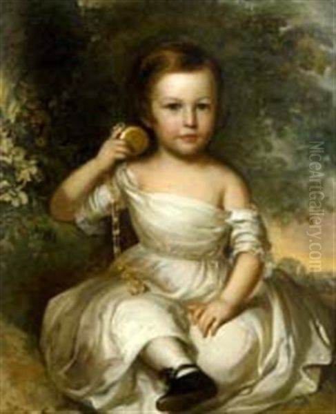 Portrait Of A Young Southern Girl With Gold Pocketwatch Oil Painting by Manuel Joachim De Franca