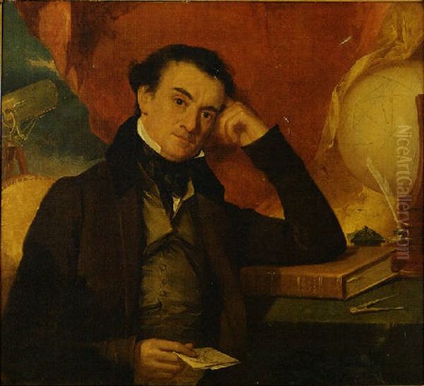 Portrait Of Actuary, Joseph Roberts Jr., With Telescope And Celestial Globe And Leaning On A Volume Of Mechanisms Of The Heavens Oil Painting by Manuel Joachim De Franca