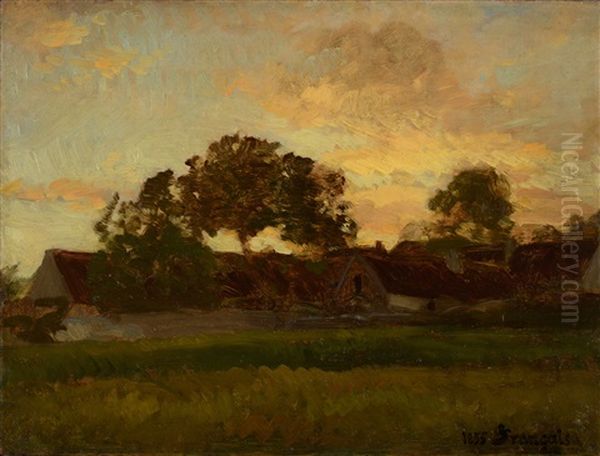 Chaumieres Au Crepuscule Oil Painting by Francois Louis Francais