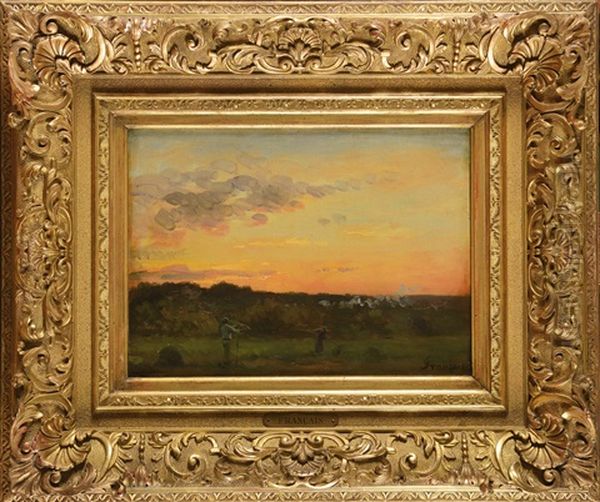 Travaux Des Champs Au Crepuscule Oil Painting by Francois Louis Francais