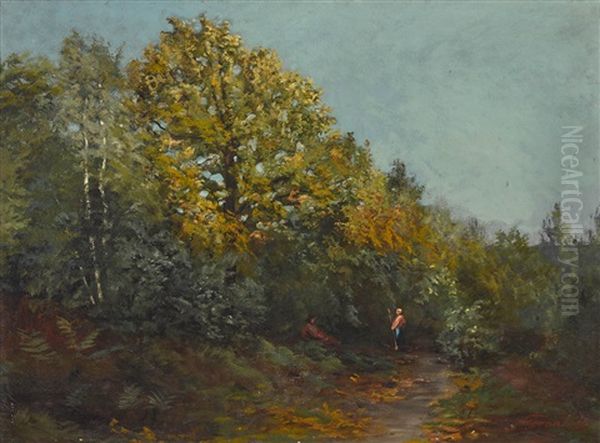 Waldlandschaft Mit Figurenstaffage Oil Painting by Francois Louis Francais