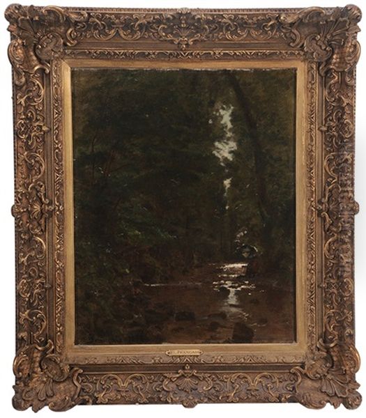 Painter By A Stream In A Woodland Oil Painting by Francois Louis Francais