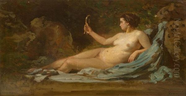 Femme A Son Miroir Oil Painting by Francois Louis Francais