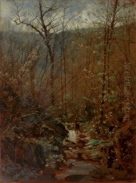 Les Premieres Feuilles, Ravin Du Neuf Pre A Plombieres (vosges) Oil Painting by Francois Louis Francais