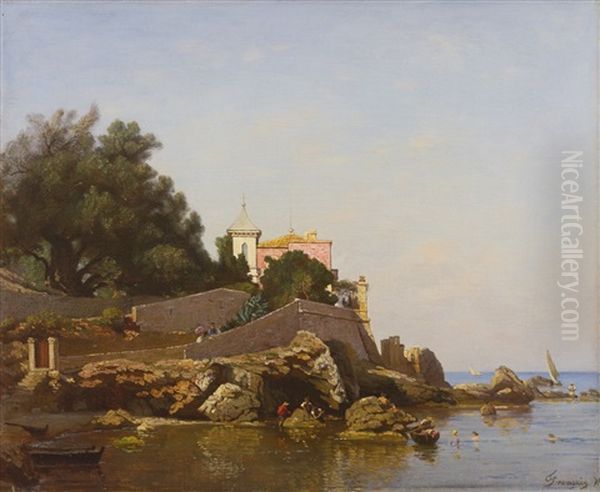 Paysage Mediterrane Oil Painting by Francois Louis Francais