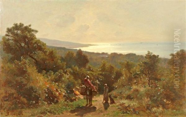 Promenade A Ane, La Baie De Villefranche Oil Painting by Francois Louis Francais