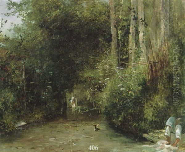 Wascherinnen Am Wasser Oil Painting by Francois Louis Francais