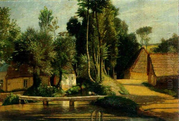 Dorf Mit Fluschen Und Wascherin Oil Painting by Francois Louis Francais