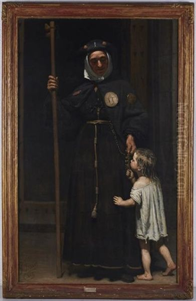 Nun With Young Girl Oil Painting by Placido Frances y Pascual