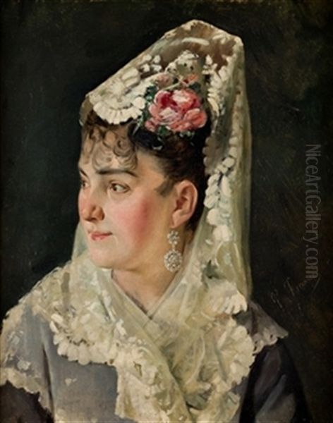 Dama Con Mantilla Oil Painting by Placido Frances y Pascual