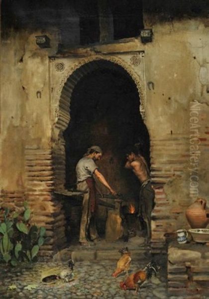 L'atelier Du Forgeron Oil Painting by Placido Frances y Pascual