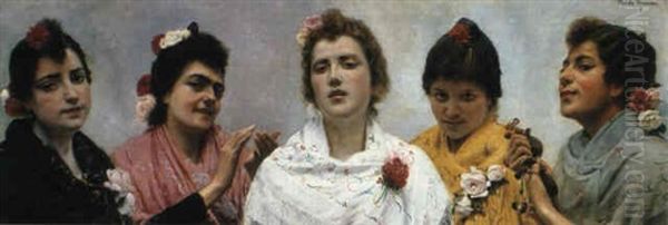 Five Spanish Beauties Oil Painting by Placido Frances y Pascual