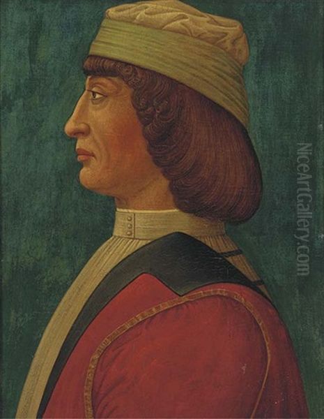 Portrait Of A Gentleman, Bust-length In Profile, Wearing A Green Cap And A Red Doublet Oil Painting by Piero della Francesca