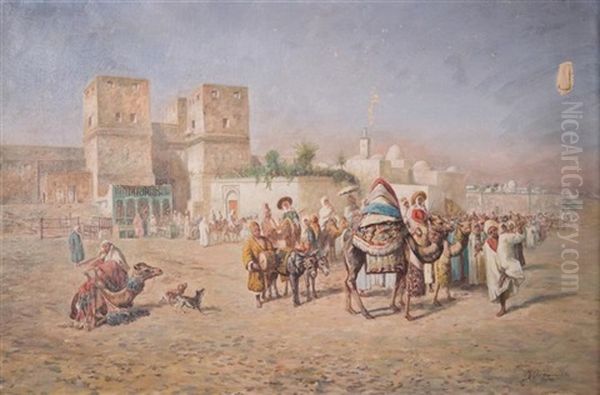 Devant La Port De Bab Al Nasr, Le Caire Oil Painting by Mariano De Franceschi