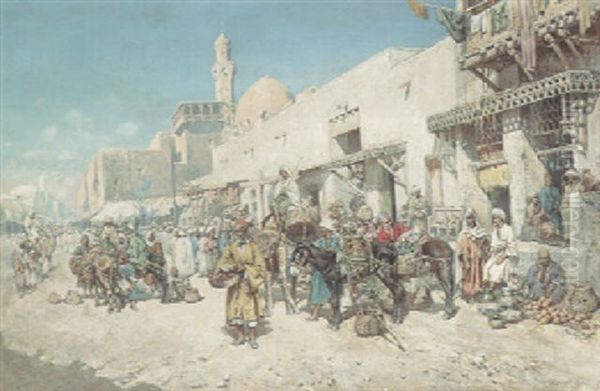 An Arab Street Market Oil Painting by Mariano De Franceschi