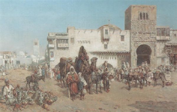 In The Souk Oil Painting by Mariano De Franceschi