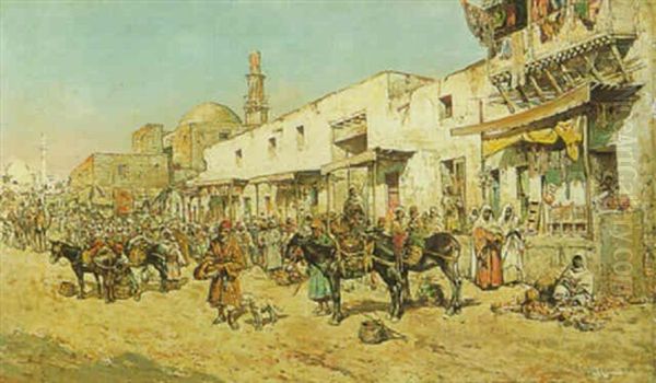 The Arab Street Market Oil Painting by Mariano De Franceschi