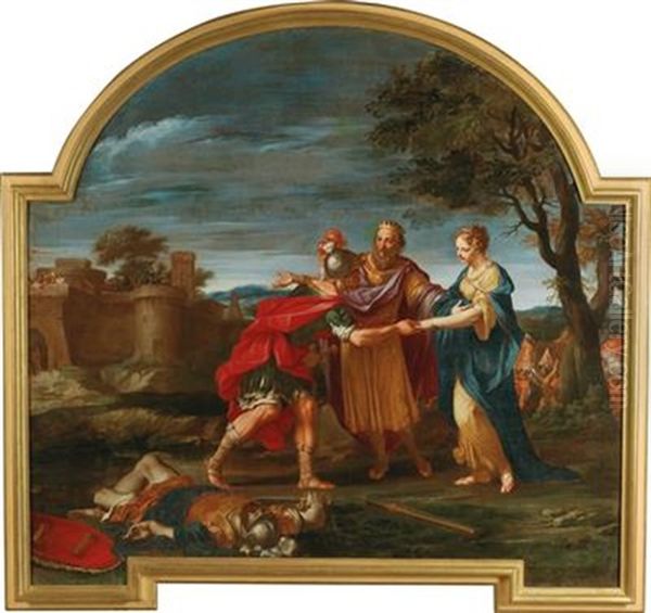 Aeneas And Lavinia Oil Painting by Marc Antonio Franceschini