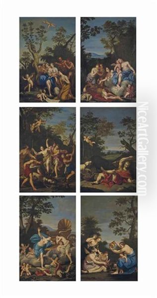 The Birth Of Adonis; Venus Enamoured Of Adonis; Venus And Adonis Hunting; Venus Discovers The Body Of Adonis; The Death Of Adonis; And Ablutions Over The Body Of Adonis (set Of 6) Oil Painting by Marc Antonio Franceschini