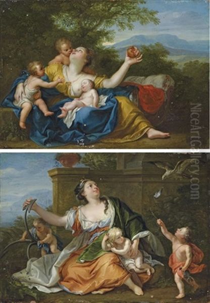 Charity (+ Hope; Pair) Oil Painting by Marc Antonio Franceschini