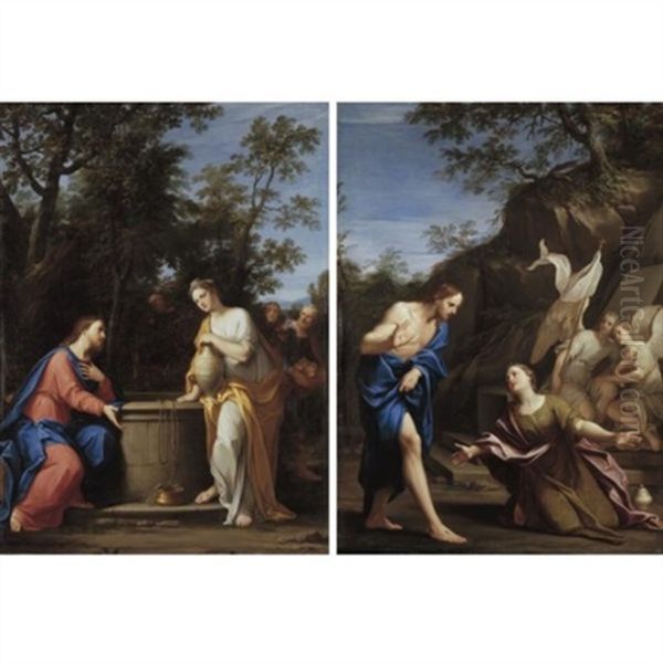 Christ And The Samaritan At The Well (+ Noli Me Tangere; Pair) Oil Painting by Marc Antonio Franceschini